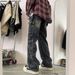 Men's American Retro Washed Distressed Work Jeans High Street Trendy Loose Straight Leg Wide Leg Casual Trousers_mkmklike.com