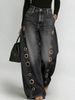 High Waisted Wide Leg Jeans for Women Washed Unique Style with Metal Perforations Summer Export Stock Cross Border Trade_mkmklike.com