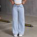 Cross-Border SHEIN Bowknot Embroidered Jeans For Women Sweet And Spicy Style High Waist Straight Loose Long Pants_mkmklike.com