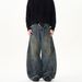 Men's Clothing Retro Distressed Rubbed Color Exposed Stitching Scimitar Jeans For Men And Women New Loose Straight Washed Pants_mkmklike.com