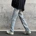 2025 Spring/Summer High Street Brand Personalized Perforated Jeans For Men's Trendy Straight Fit With Zipper Split Long_mkmklike.com