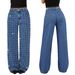 "Women's Rhinestone Embellished High-Waisted Skinny Jeans - Stretch Denim Pants For Casual & Night Out"_mkmklike.com