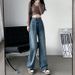 Wide Leg Jeans Korean Style High Waisted Loose Fitting Straight Leg Slimming plus Size Floor Length for Women Autumn Winter_mkmklike.com