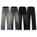 Men's Relaxed Fit Straight Leg Jeans – Semi-Button Waist & Vintage Wash (S-XXXL)_mkmklike.com