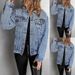 "Women's Embroidered Denim Jacket – Stylish Short-Length Beaded Jacket For Autumn & Winter, Classic Workwear Design With Pockets"_mkmklike.com
