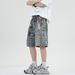 Men's Clothing Summer Fashion Brand 3D Printed Washed Hip Hop Denim Shorts Men's Loose Wide Leg Straight Leg Five Point Mid Length Pants_mkmklike.com