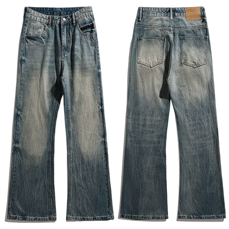 Men's Clothing Men's Tie Dye Distressed Retro Curved Blade Straight Leg Jeans Loose Wide Leg Pants American High Street Style_mkmklike.com