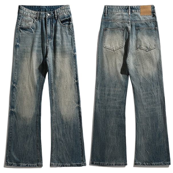 Men's Clothing Men's Tie Dye Distressed Retro Curved Blade Straight Leg Jeans Loose Wide Leg Pants American High Street Style_mkmklike.com