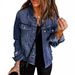Women's Clothing Distressed Denim Jacket - Vintage Washed Short Cropped Jean Coat With Lapel Collar & Long Sleeves_mkmklike.com