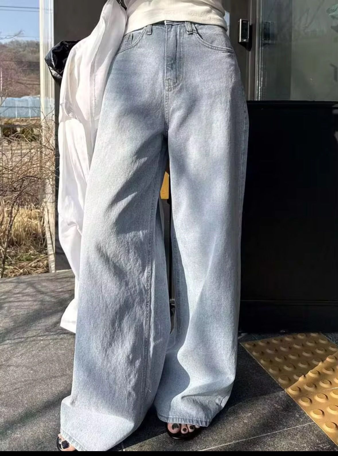 Women's American Style Trendy Washed Straight Leg Jeans Loose Fit Slimming Casual Long Pants Korean Fashion Summer Style_mkmklike.com