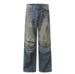 Waste Land Vintage Dirty Jeans For Men High Street Trend Wrinkled Washed Frayed Loose Wide-Leg Straight Long Pants_mkmklike.com