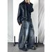 Men's Clothing Old Rubbed Color Jeans Design Reverse Waist Wide Leg Pants_mkmklike.com