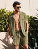 Men's Clothing Linen Short Sleeve Shirt Set Linen Summer Loose Casual Cotton Linen Cardigan Shirt Shorts_mkmklike.com