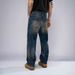 Men's High Street Wide Leg Distressed Jeans - Relaxed Fit Straight Denim Pants For Casual Wear_mkmklike.com