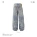 Men's Baggy Washed Distressed Jeans With Cat Whisker Design - Loose Fit Straight Leg Casual Denim Pants_mkmklike.com