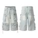 Men's Clothing Retro High Street Multi Pocket Distressed Washed Workwear Jeans Men's Trendy Street Loose Straight Shorts_mkmklike.com
