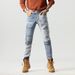 Trendy High-Street Distressed Embroidered Skinny Jeans With Color-Block Pocket Design - Slim Fit Stretch Denim Pants For Men & Women_mkmklike.com