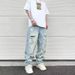 Men's Distressed Washed Denim Jeans - High Street Baggy Straight Leg Pants With Vintage Streetwear Style_mkmklike.com