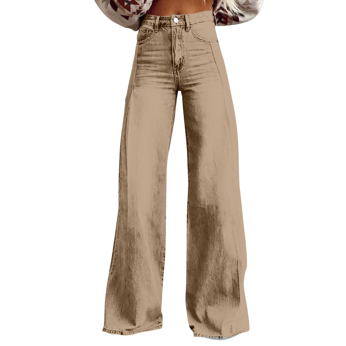 Vintage Wide-Leg High-Waisted Jeans – Relaxed Fit Distressed Denim Pants For Women_mkmklike.com
