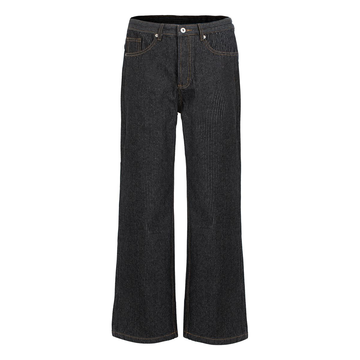 14oz Black Striped Raw Denim Jeans – Vintage Washed Straight-to-Flare Wide Leg Pants (S-XL, 80% Cotton, Retro A-Line Silhouette)_mkmklike.com