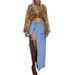 Women's Clothing Wear Fashion Personalized Denim Washed Pocket Slit Fringed Skirt_mkmklike.com
