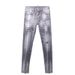 Men's Grunge Gray Jeans Paint Splatter Patchwork Distressed Ripped Denim Pants Slim Skinny Fit for Urban Artistic Style_mkmklike.com