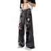 Men's Clothing Men's Hip Hop Distressed Ripped Jeans - Black Washed Denim Pants, Loose Fit, Straight Leg, Vintage Style For Casual Wear_mkmklike.com