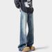 High Street Men's Washed Lightning Pattern Jeans American Style Distressed Plus Size Wide Leg Straight Leg Trousers For Spring_mkmklike.com