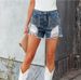 Women's Clothing street fashion chain tassel ripped denim shorts_mkmklike.com