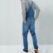 Men's Casual Denim Overalls Workwear Jeans Straight Leg Washed Light Blue Stretch Cotton Comfortable Trendy_mkmklike.com