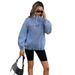Women's Distressed Denim Jacket Relaxed Fit round Neck Zip up Casual Style for Everyday Wear_mkmklike.com