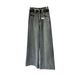 Retro Light Blue Cropped Jeans for Women Loose Straight Leg Slim Fit Wide Leg Style Suitable for Petite Women_mkmklike.com