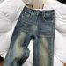 Women's Clothing Hot Diamond Flared Jeans For Women Spring Retro Washed Distressed Pants High Waist Slim Fit Flared Floor Length Trousers_mkmklike.com
