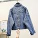 Women's Denim Jacket Style Short Loose Versatile Heavy Duty Beaded Relaxed Everyday Wear Versatile Comfortable Feshion Trend_mkmklike.com