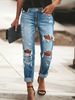 Women's Clothing Casual Washed Hole Straight Street Style Non Stretch Jeans_mkmklike.com