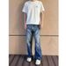 "Lightning Bolt Ripped Jeans – High-Waisted Slim Straight Fit | Hip-Hop Streetwear For Men & Women"_mkmklike.com