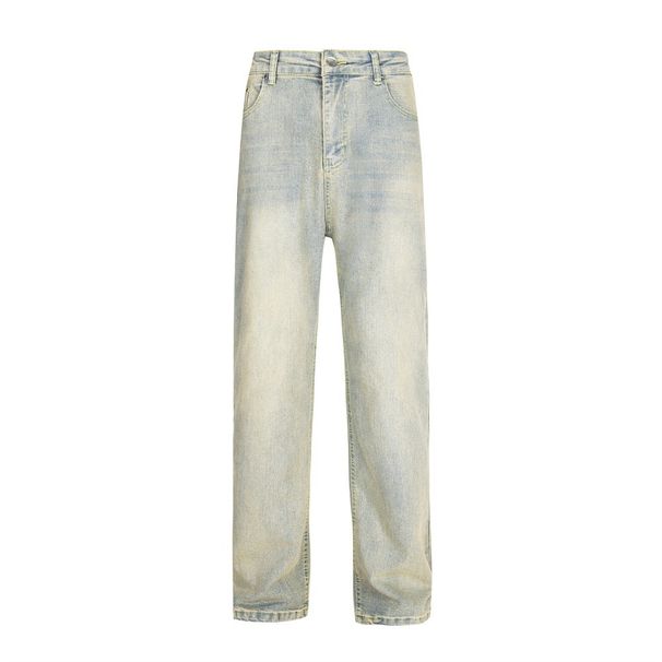 Yellow Mud Dyed Jeans Men's Punk Street Heavy Washed Vintage Slim Straight Tapered Casual Pants Versatile_mkmklike.com
