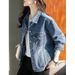 Women’s Vintage Denim Jacket – Classic Blue Stretch Polyester Coat, Oversized Casual Blazer For Slim & Plus-Size (S-5XL)_mkmklike.com