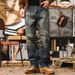 Classic Vintage Heavyweight Straight Leg Jeans Relaxed Fit Washed Denim Five-Pocket Design, Mid Rise, Non-Stretch, Comfortable Casual Pants_mkmklike.com