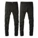 Hair American Retro Jeans Men's Trend Pu Leather Ripped Patch Slim Men's Pants Fashion Trousers_mkmklike.com