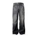Men's Clothing Retro Dark Blue Lightning Cracked Jeans For Men And Women Loose Wide Leg Pants Washed Straight Flared Pants_mkmklike.com