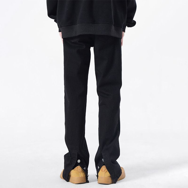 Nordmann Black Jeans Men Design Sense Buttoned Split Casual Autumn Winter American High Street Trend Slim Straight Pants_mkmklike.com