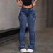 Women's High Waist Stretch Denim Pants With Side Pleats Retro Workwear Stacked Jeans In Vintage Blue_mkmklike.com