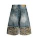 Men's Clothing Washed Advanced Stitching Camouflage Design Men's Loose Straight Leg Seven Point Jeans_mkmklike.com