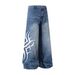 Men Women Washed Stylish Printed Jeans Trendy Retro Wide Leg Loose Straight Leg Pants High Street Cross Border 2025_mkmklike.com
