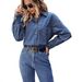 Women's Clothing Vintage Denim Shirt Jacket For Women - Lightweight Oversized Cotton Blend Casual Top With Long Sleeves & Classic Collar ( XS/S/M/L)_mkmklike.com