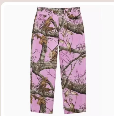 Graffiti Maple Pants Pink Branches Fallen Leaves Camouflage Jeans Men's Spring And Autumn New Loose Straight Casual Long Pants_mkmklike.com