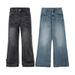 LKTM Men's Trendy Design Jeans Archer0603 Midweight Flared Pants American Retro Style Lightning Crack Washed mid Waist Polyester_mkmklike.com