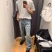 Men's Clothing Blue Straight Washed Jeans Pharrell Loose Trousers Cut_mkmklike.com