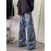 Graffiti Jeans Boys 2026 Spring Street Hip Hop Loose Straight Design Sense Trousers High Street Ruffian Handsome Pants_mkmklike.com